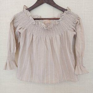 Ecru Womens Off Shoulder White & Tan Top